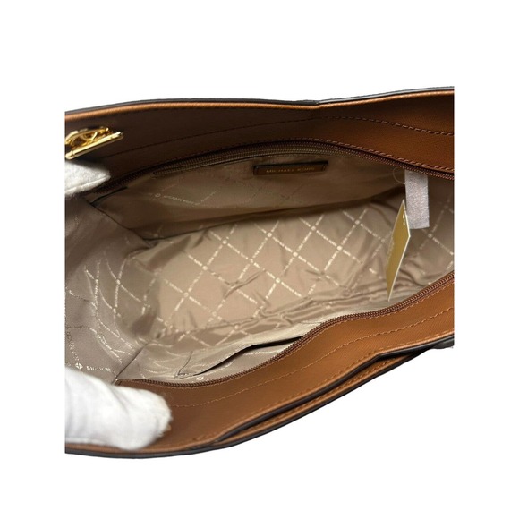 Michael Kors Jet Set Large Leather Brown X Cross Chain Shoulder Tote Hand Bag - Picture 8 of 16